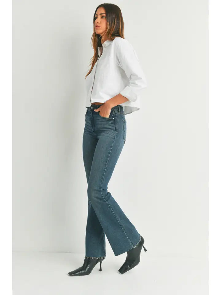 JBD Flare Jeans With Raw Hem - Dark Denim
