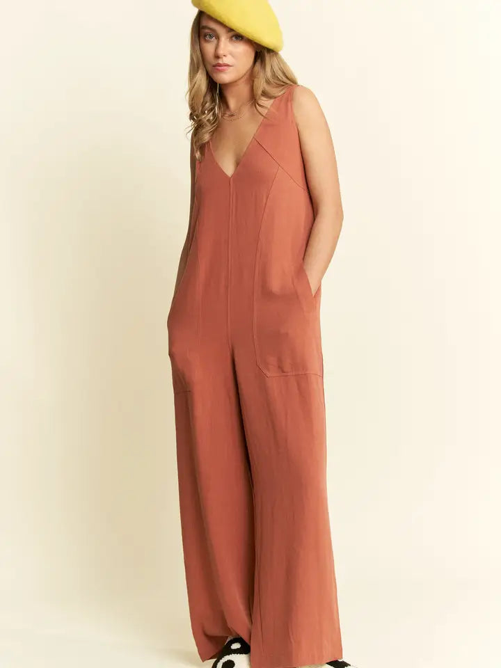 Solid Heavy Linen Jumpsuit