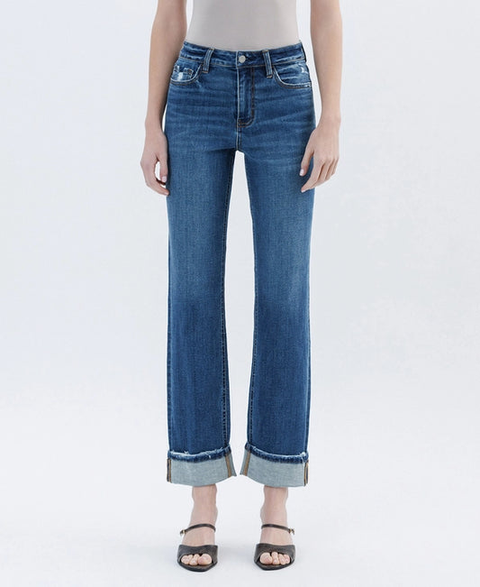 Victoria High Rise Cuffed Straight Jeans