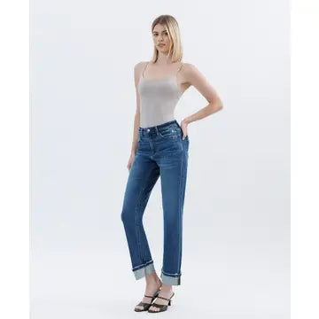 Victoria High Rise Cuffed Straight Jeans
