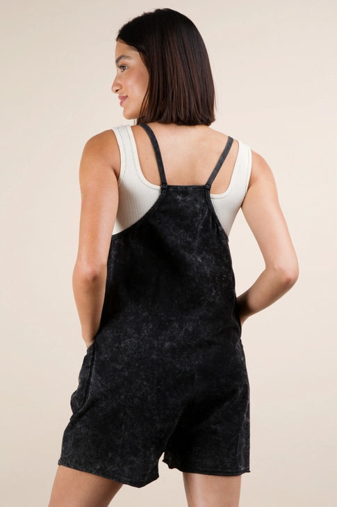 Mineral Washed Sleeveless Casual Knit Romper