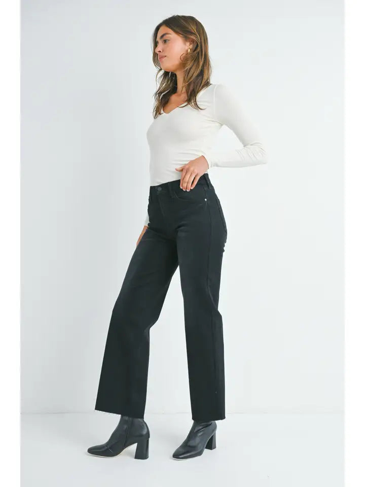 JBD Slim Wide Leg Jeans - Washed Black