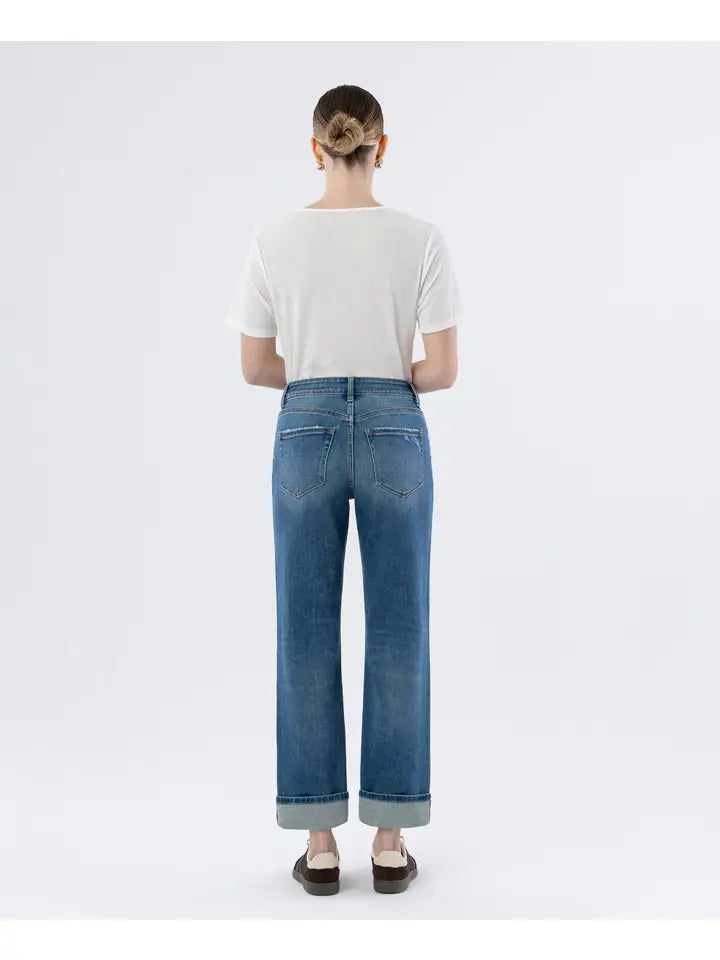 High Rise Cuffed Straight Jeans