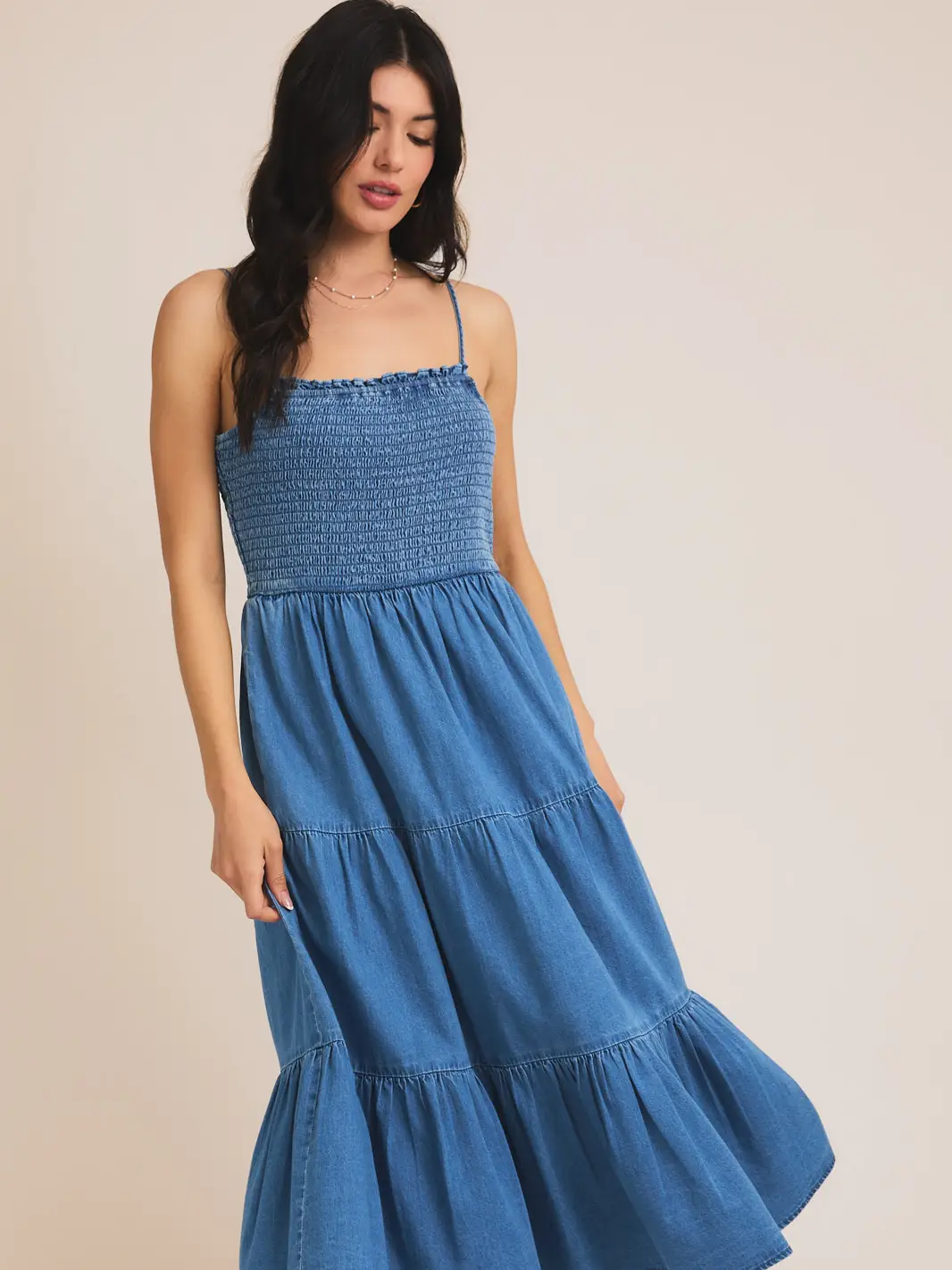 Sleeveless Smocked Top Tiered Dress