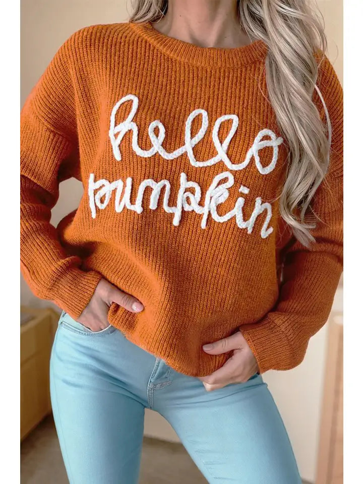 Hello Pumpkin Letter Graphic Knit Sweater