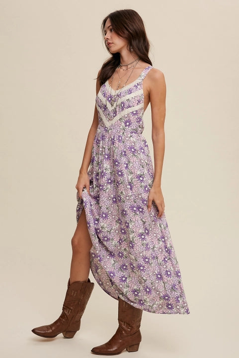 Floral Lace Trim Maxi Dress