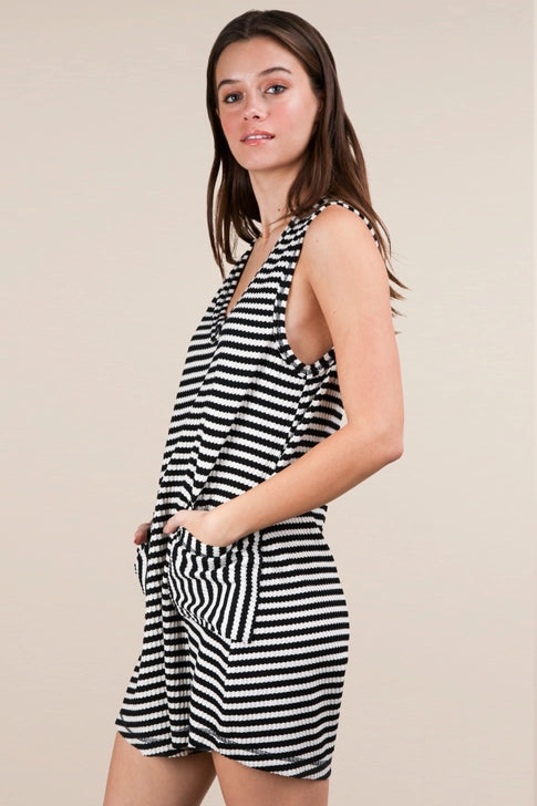 Striped Knit Casual Comfy Romper