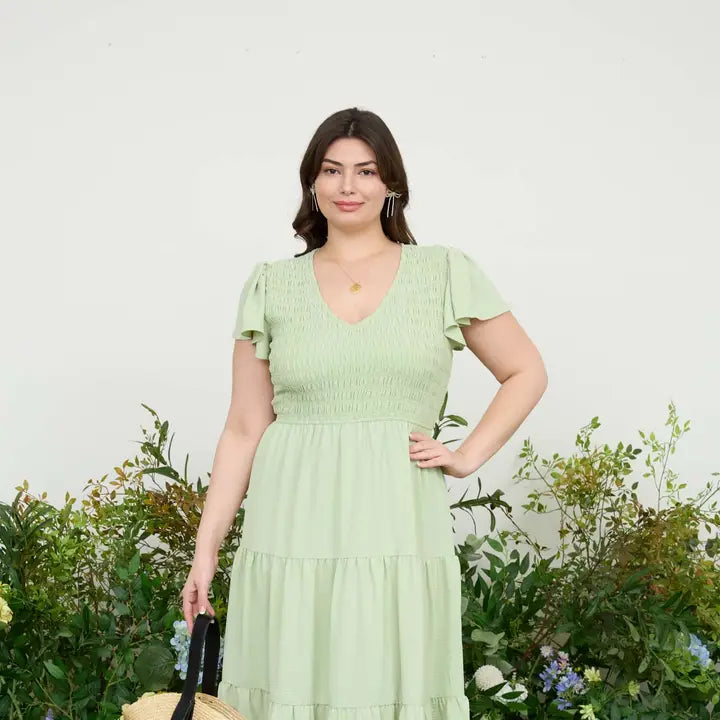 Plus Flutter Sleeve Midi Dress