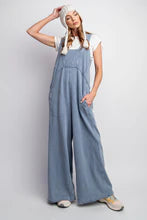 Easel Mineral Washed Terry Knit Jumpsuit in Denim