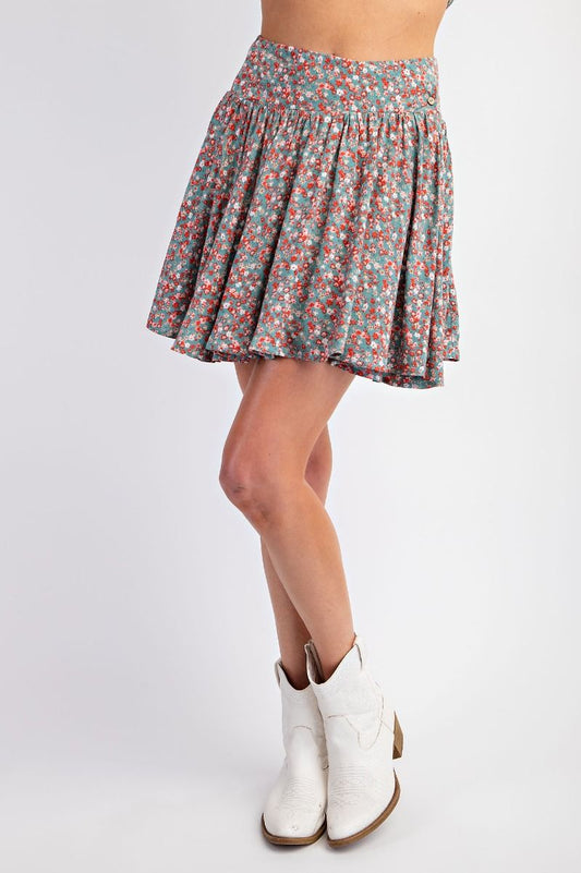 Printed Wrap Mini Swing Skirt