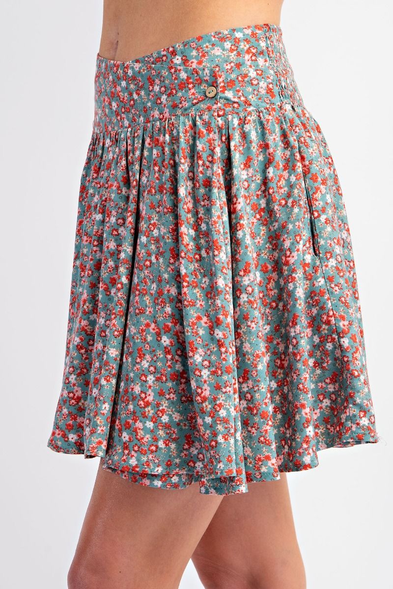 Printed Wrap Mini Swing Skirt