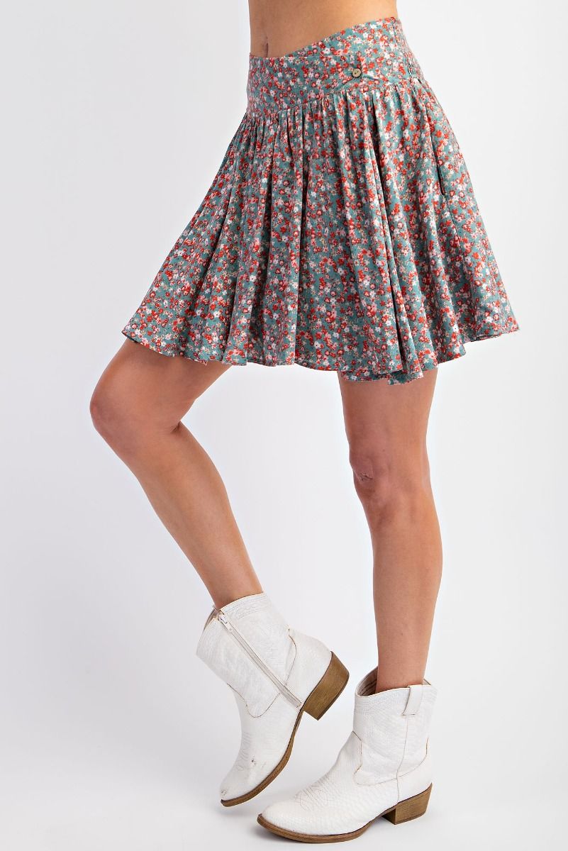 Printed Wrap Mini Swing Skirt