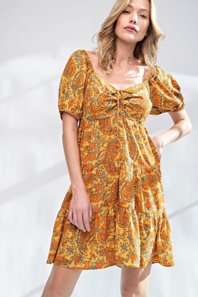 Easel Short Sleeve Tiered Crepe Dress