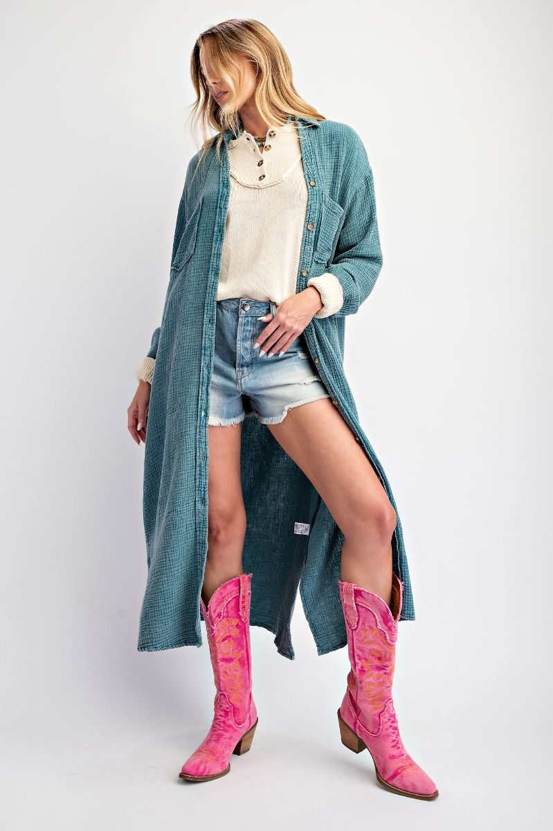 Washed Cotton Button Down Shirt Dress