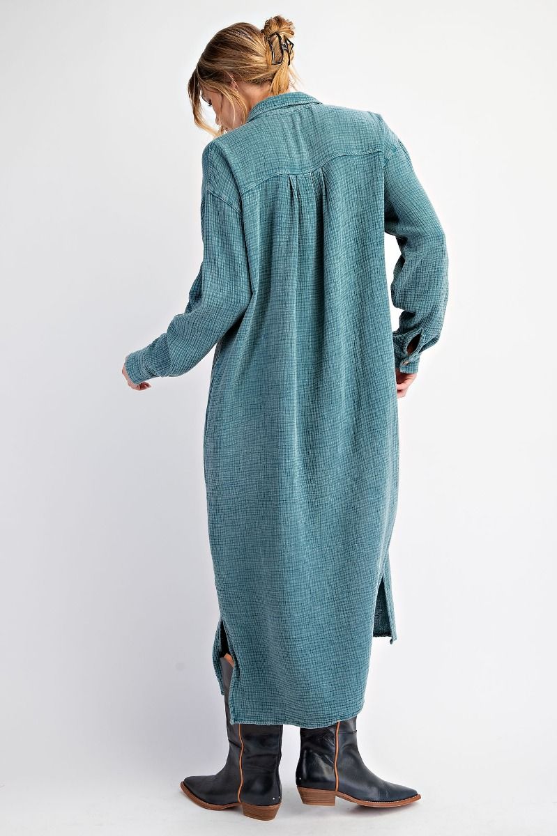 Washed Cotton Button Down Shirt Dress