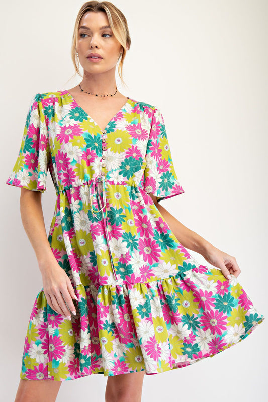 Short Sleeve Floral Print Dress