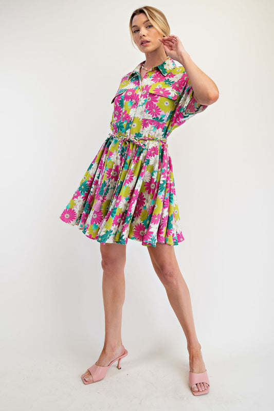 Floral Printed Rayon Nylon Skater Dress