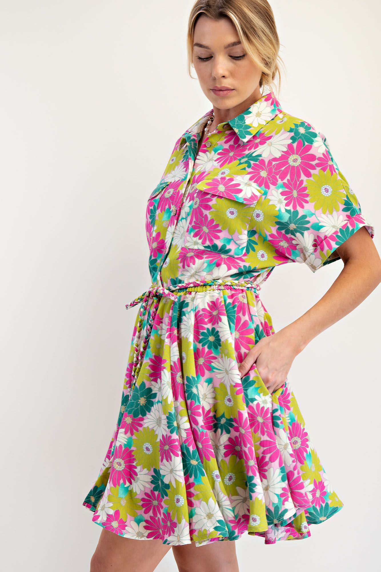 Floral Printed Rayon Nylon Skater Dress
