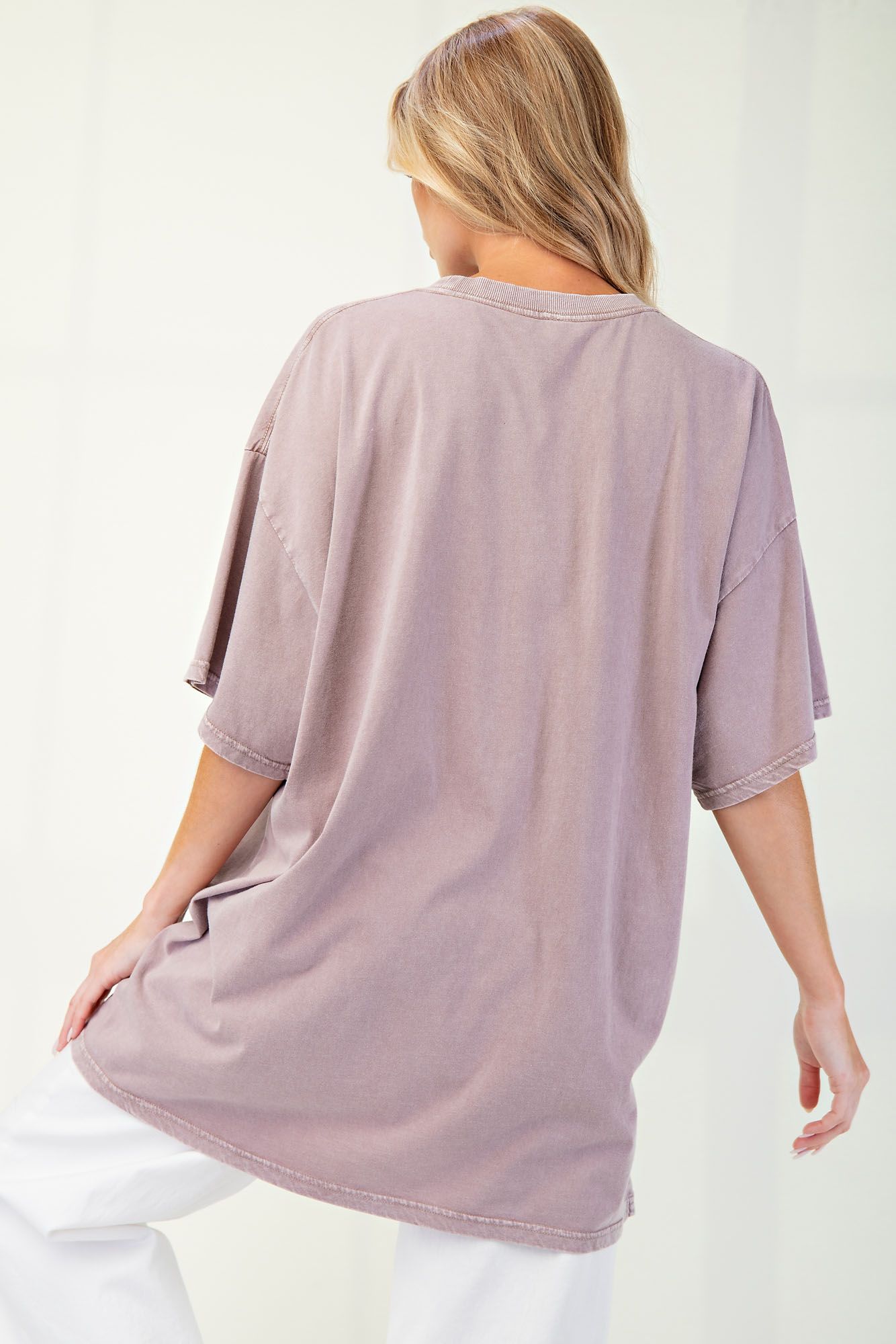 Mineral Washed Peace Print Self Distressed Top