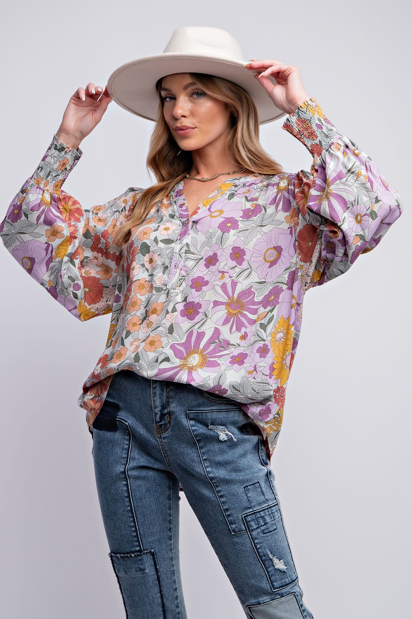 Floral Print Blouse in Lavender