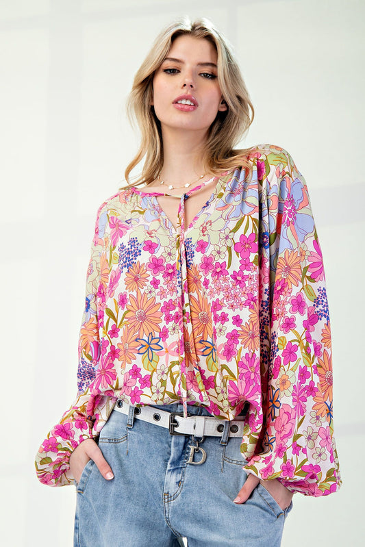 Printed Challis Loose Fit Blouse