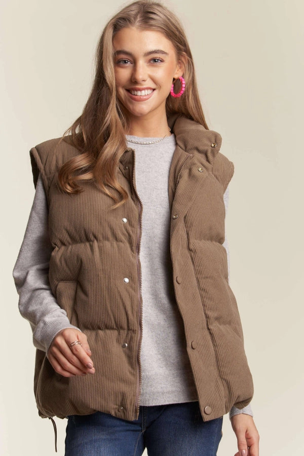 Button Down Corduroy Puff Vest