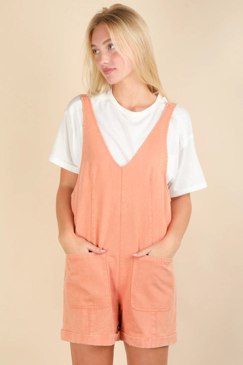 Washed Denim Casual Romper - Sunset
