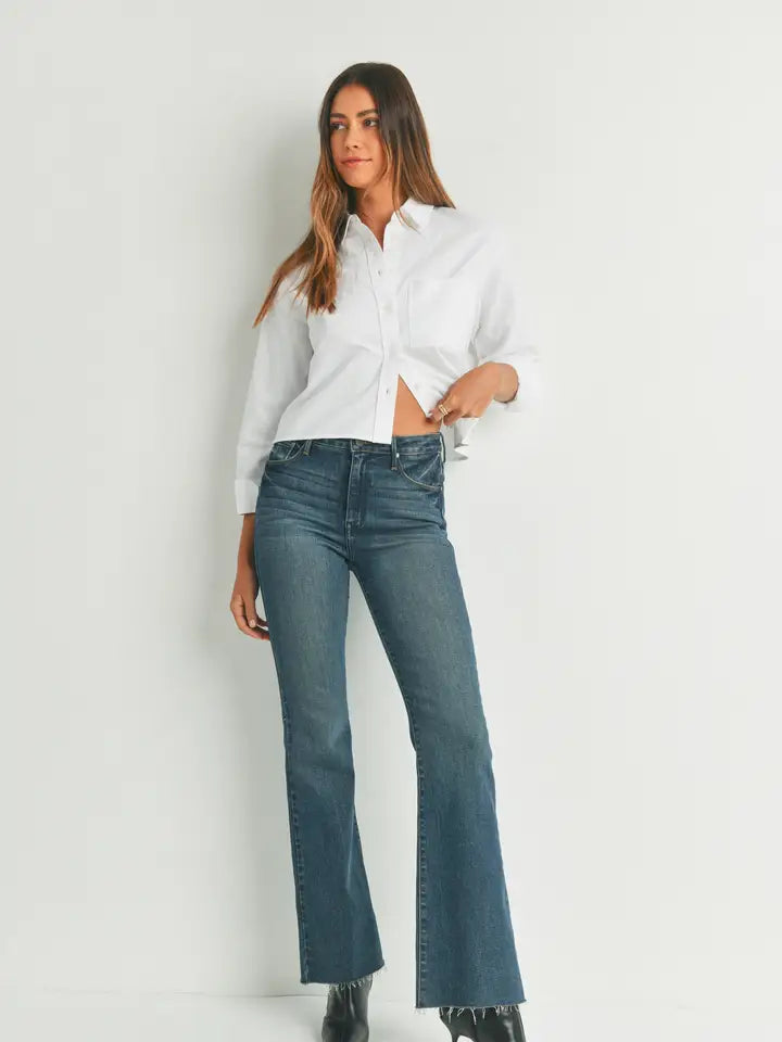 JBD Flare Jeans With Raw Hem - Dark Denim