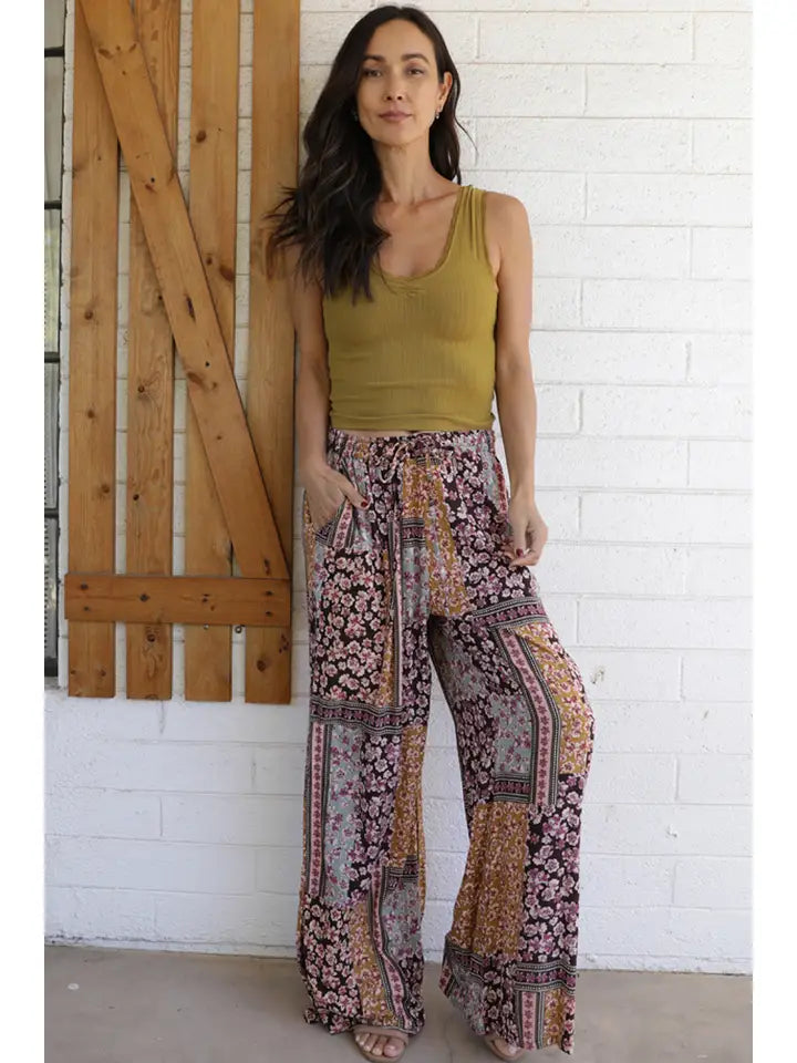 Printed Wide Leg Pants with Slits