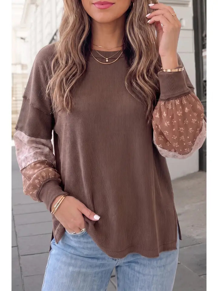Wildflower Floral Print Textured Loose Pullover Top