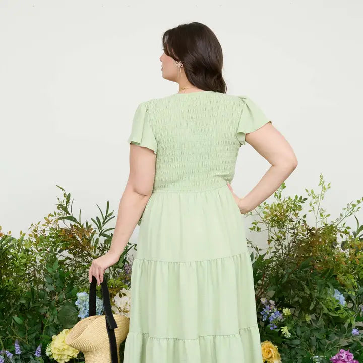 Plus Flutter Sleeve Midi Dress