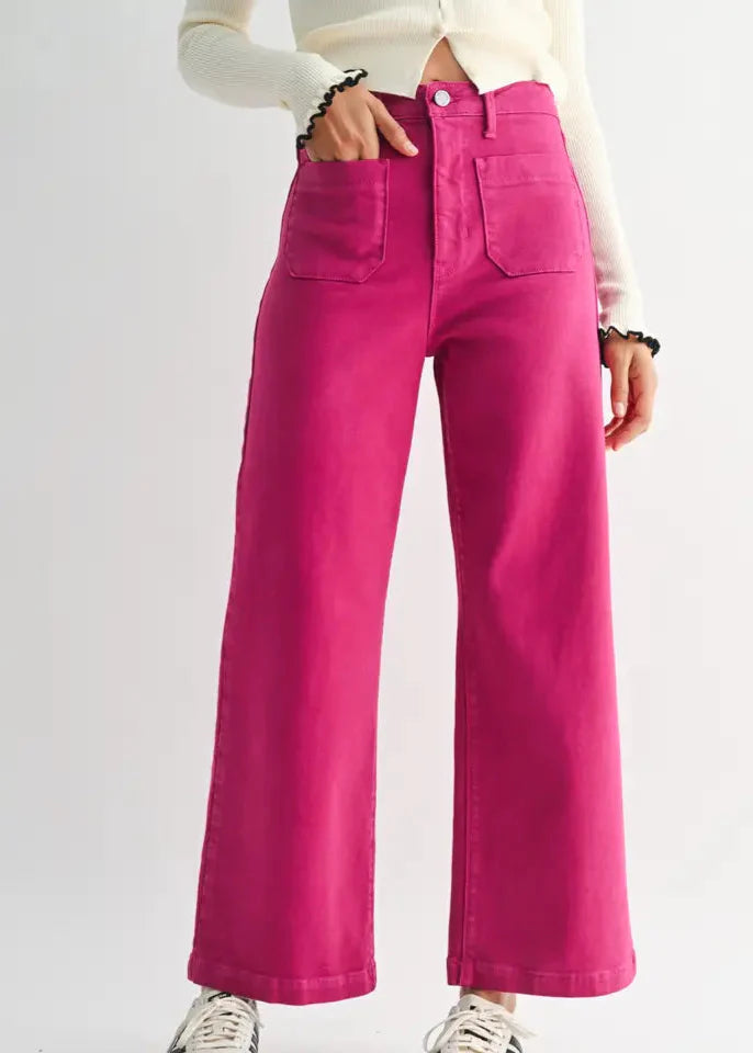 Fuchsia Patch Pocket Wide Leg Denim