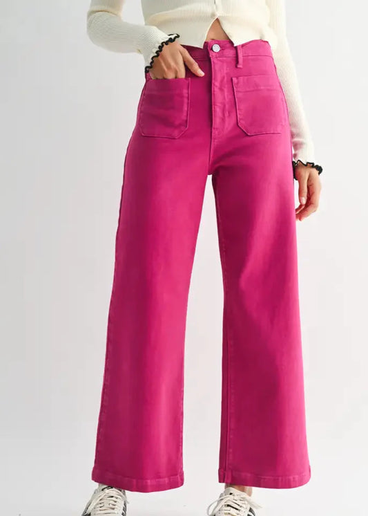 Fuchsia Patch Pocket Wide Leg Denim