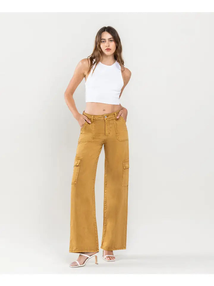 High Rise Utility Cargo Wide Jeans