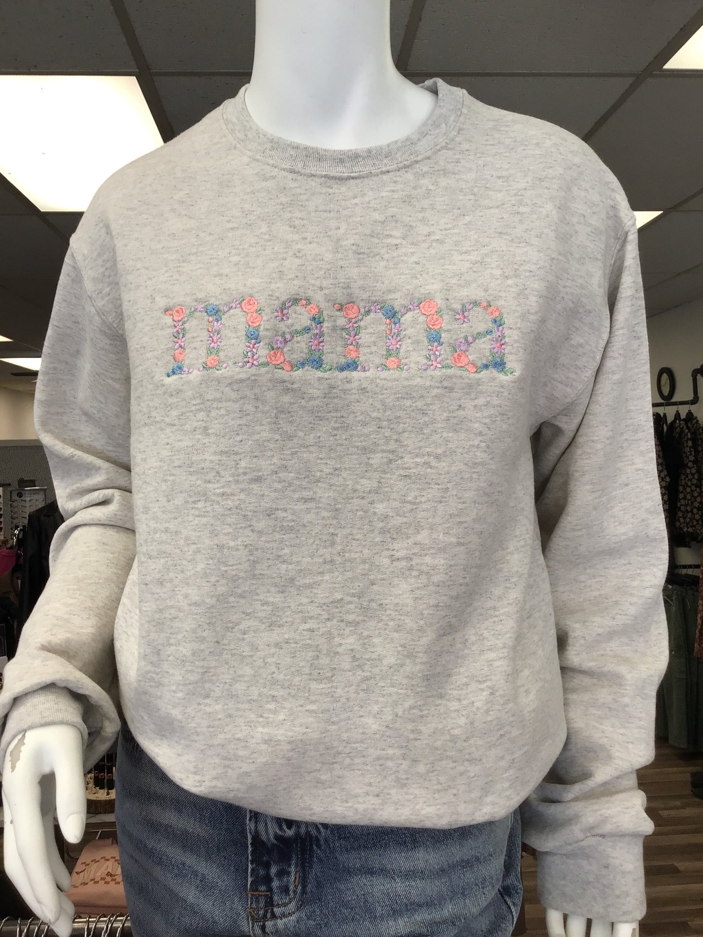 Pastel Floral Mama Embroidered Gemma Crewneck