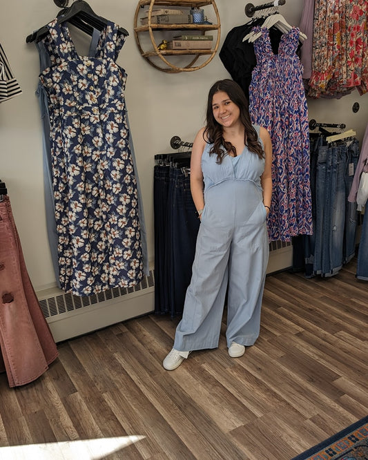 EESOME Mineral Washed Denim Sleeveless Jumpsuit