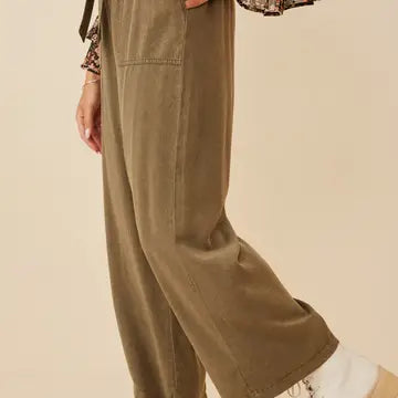 Hayden Garment Dyed Tencel Wide Leg Pant-Olive