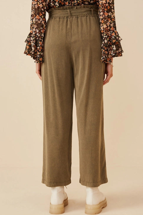 Hayden Garment Dyed Tencel Wide Leg Pant-Olive