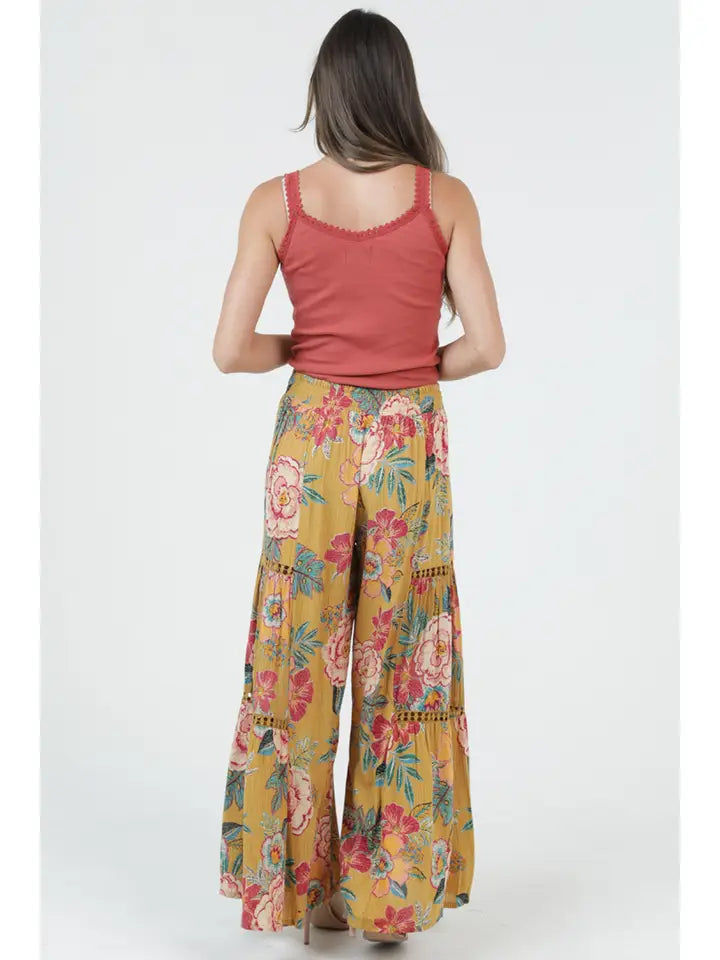 Wide Leg Pants with Lace Inserts