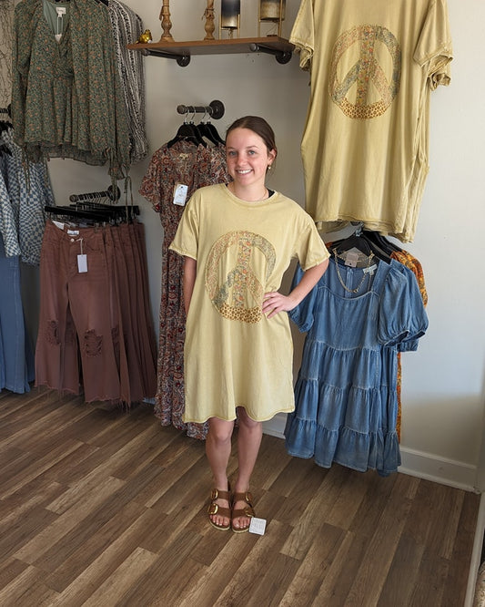 Mustard Peace Patch T-shirt Dress