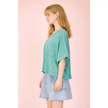 Mineral Washed Oversized Crop Comfy Knit Top-Seafoam