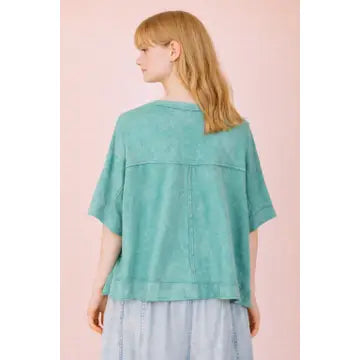 Mineral Washed Oversized Crop Comfy Knit Top-Seafoam