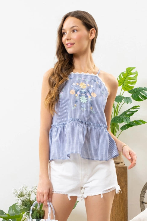 Blu Pepper Floral Striped Top